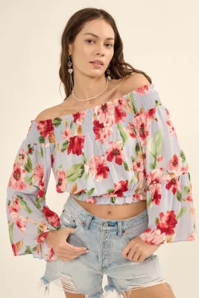 Lush Life Floral Off-Shoulder Bell-Sleeve Top