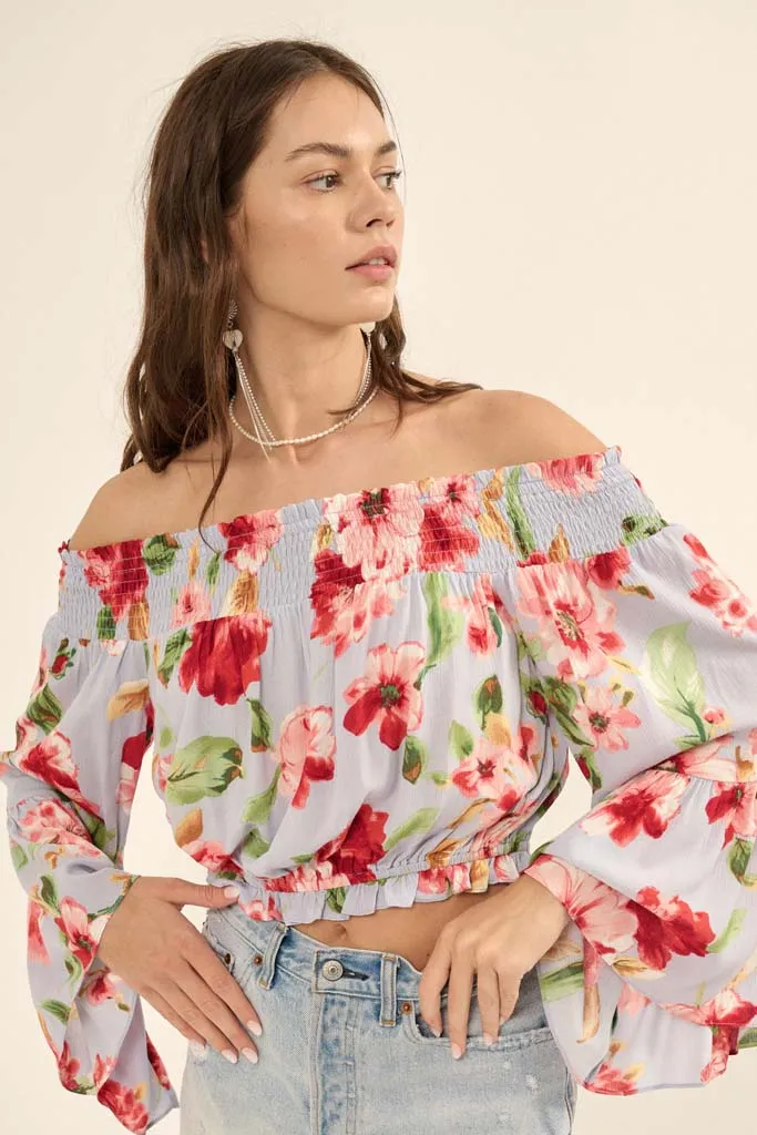 Lush Life Floral Off-Shoulder Bell-Sleeve Top