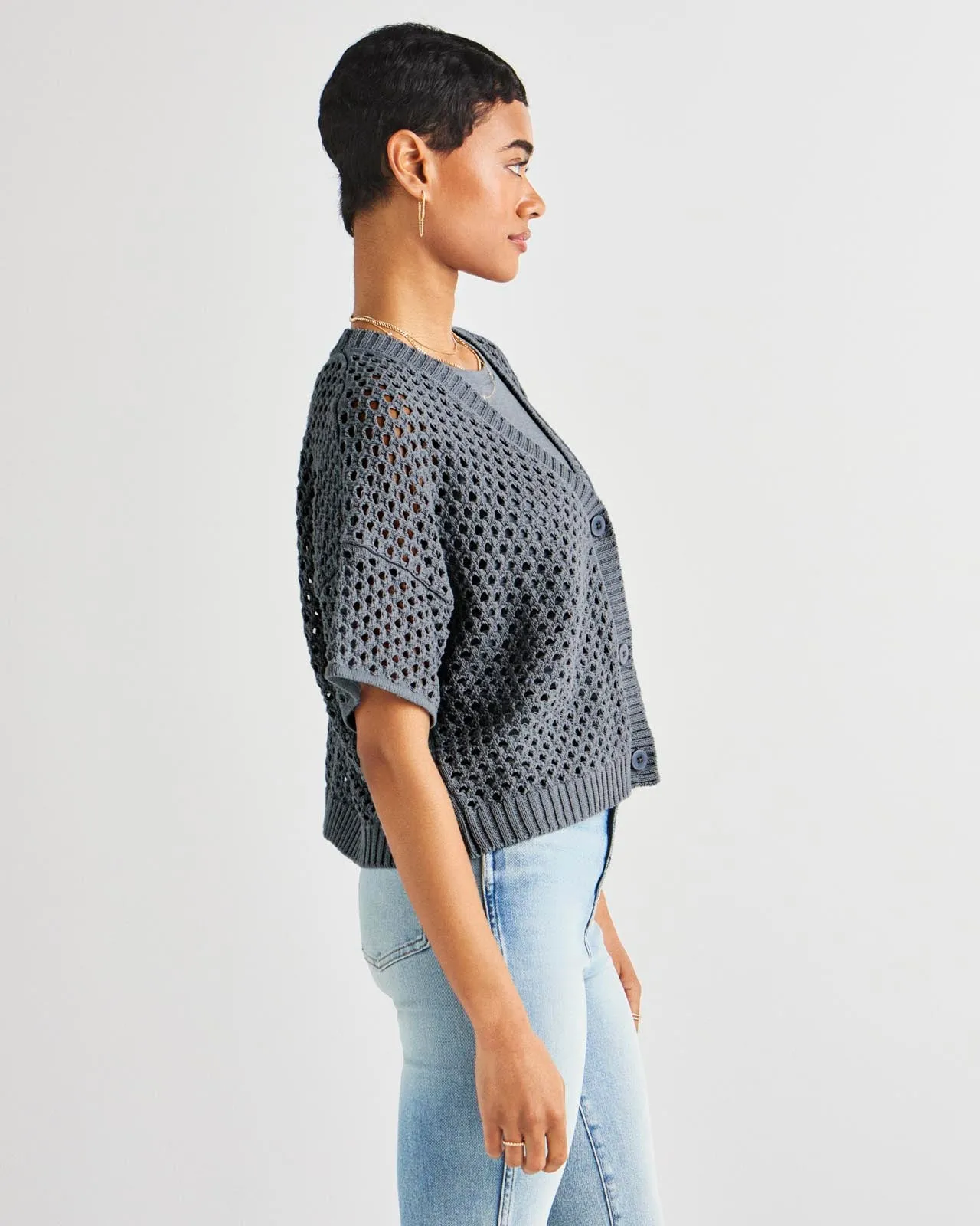 Nova Pointelle Short Sleeve Cardigan