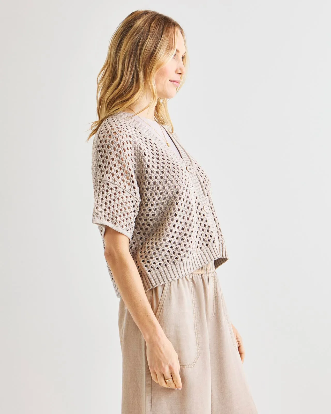 Nova Pointelle Short Sleeve Cardigan