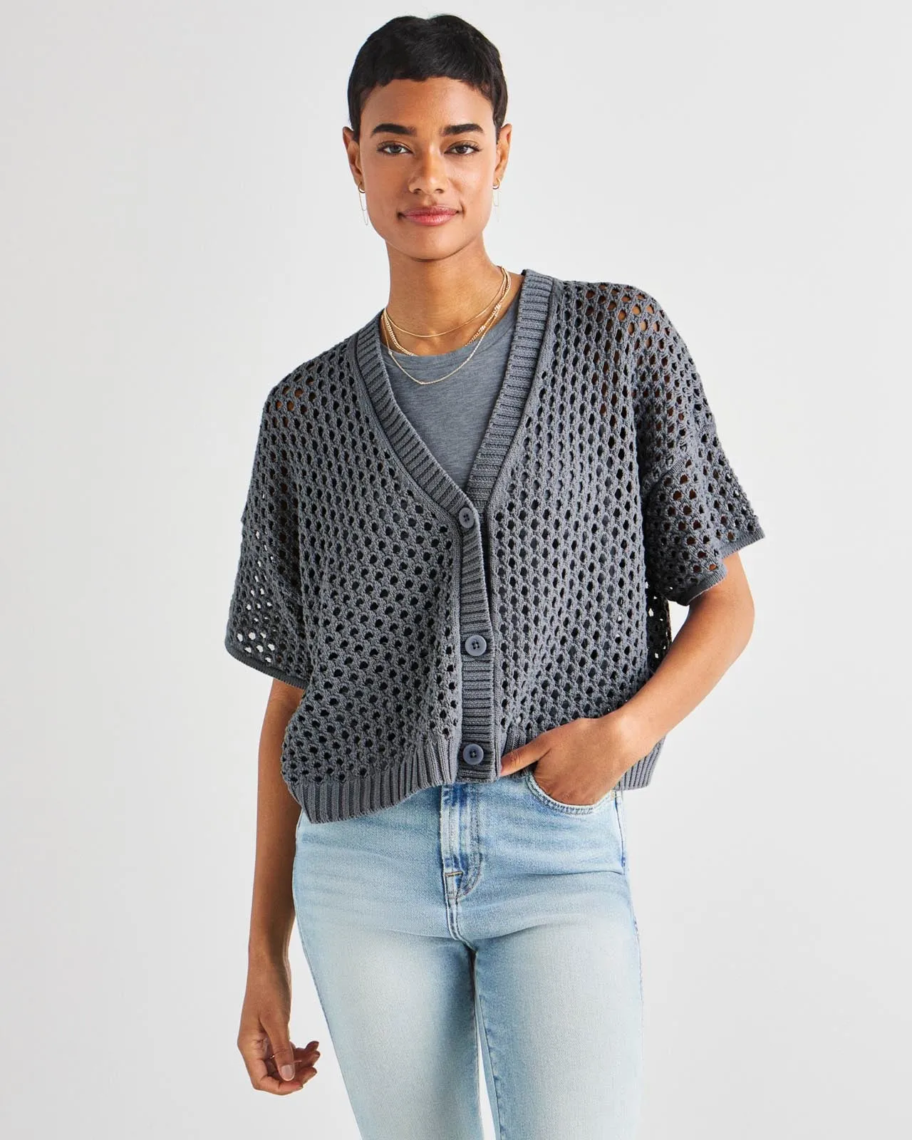 Nova Pointelle Short Sleeve Cardigan