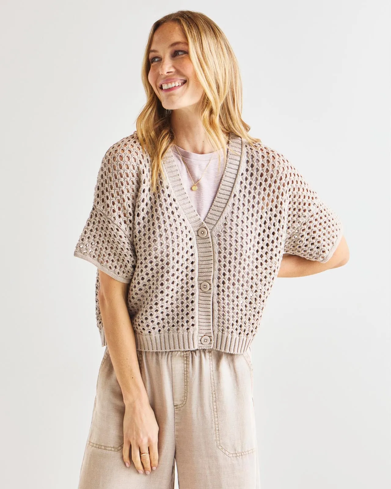 Nova Pointelle Short Sleeve Cardigan