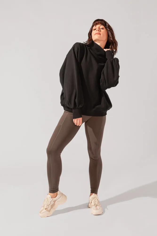 Ooey Gooey Mockneck Sweatshirt with Pockets - Black