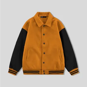 Orange Byron Collar Wool & Leather Varsity Jacket Black Sleeves - Jack N Hoods