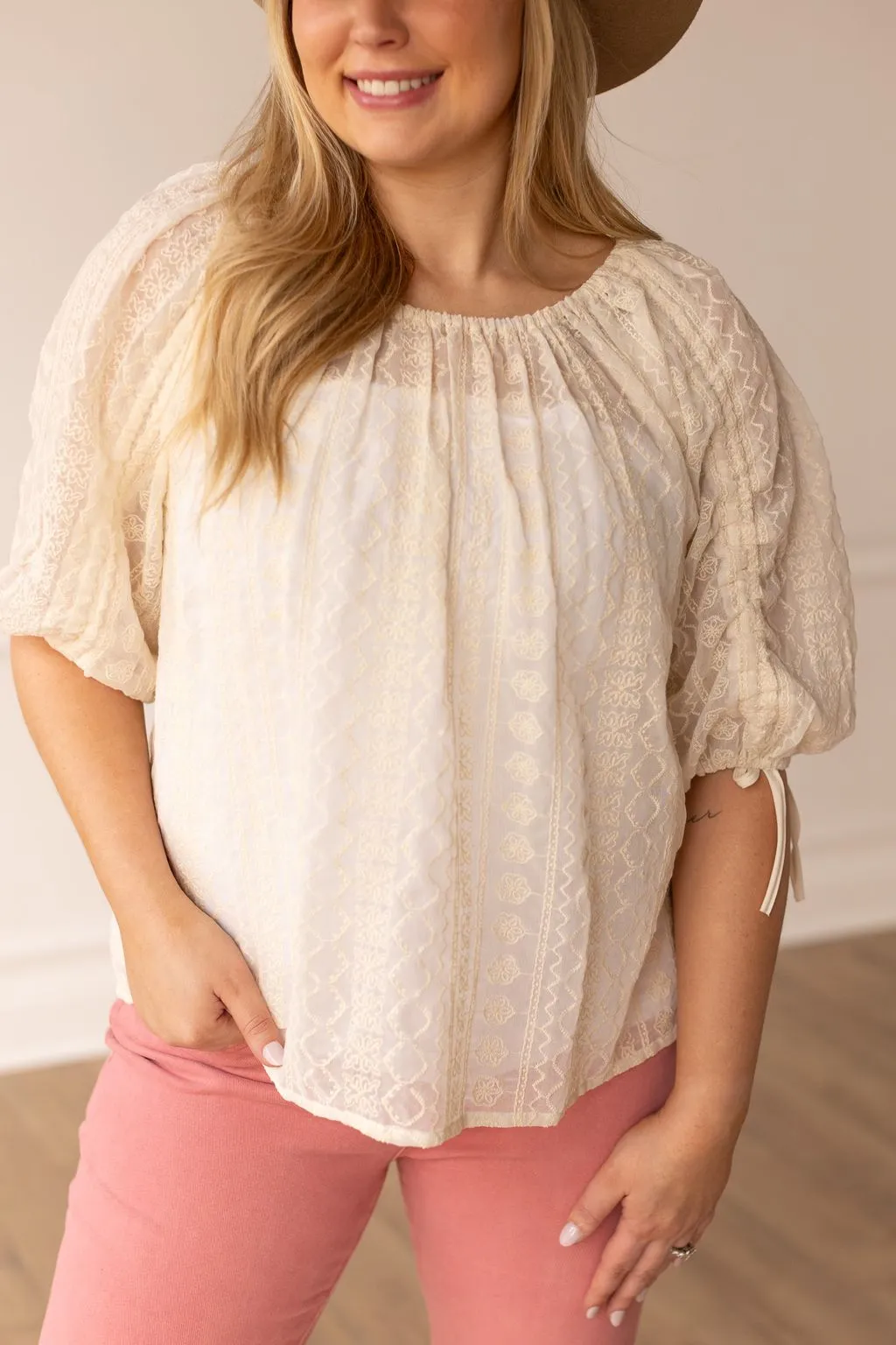 Peasant Blouse with Belt, White Sands