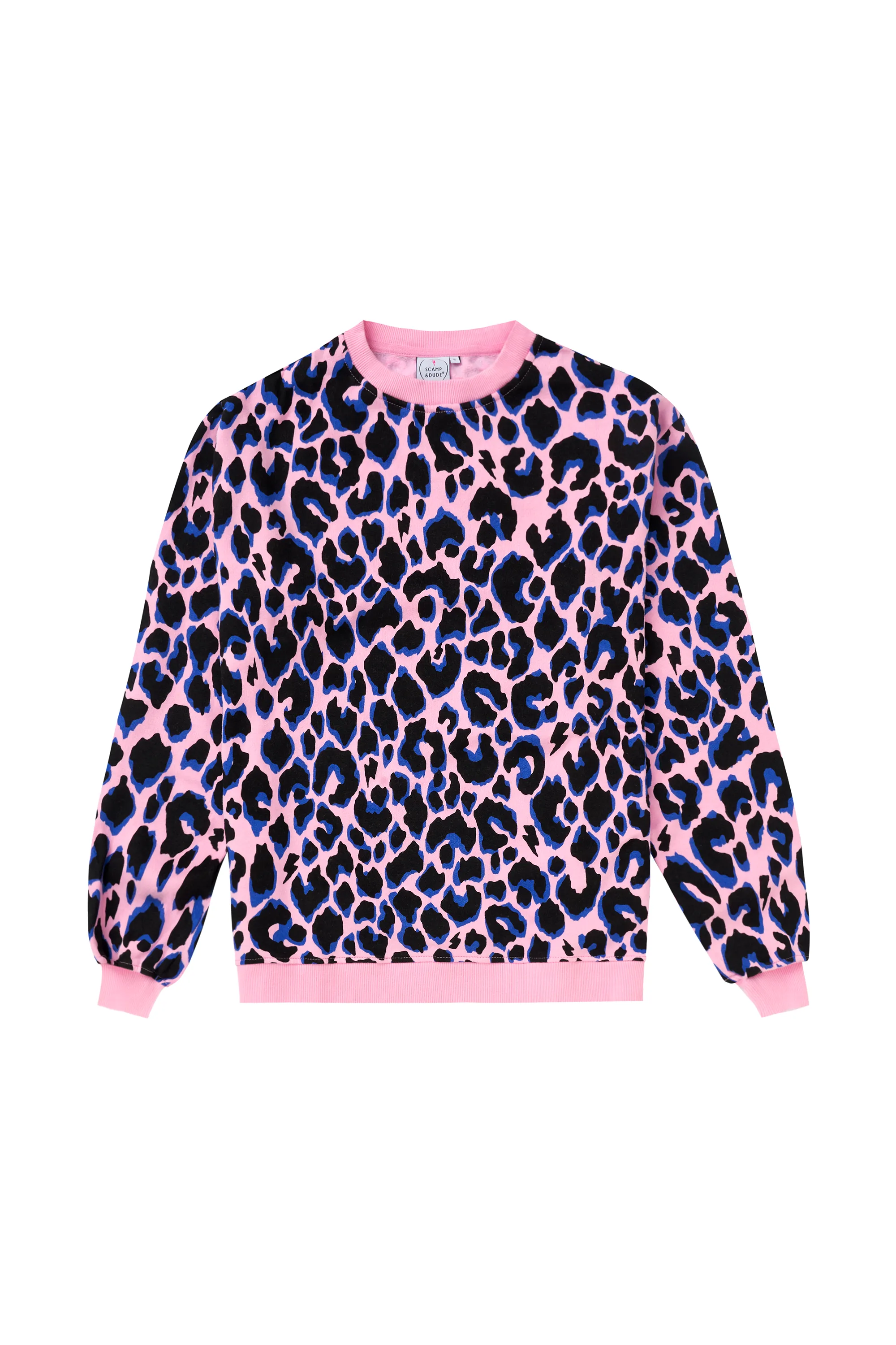 Pink with Blue and Black Shadow Leopard Oversized Sweatshirt