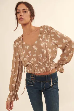 Poetic Petals Ruffled Floral Cropped Peasant Top