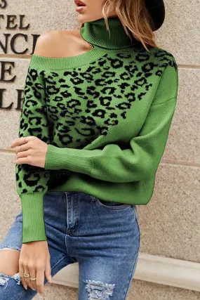 Purpdrank - Street Leopard Asymmetrical Weave Turtleneck Tops