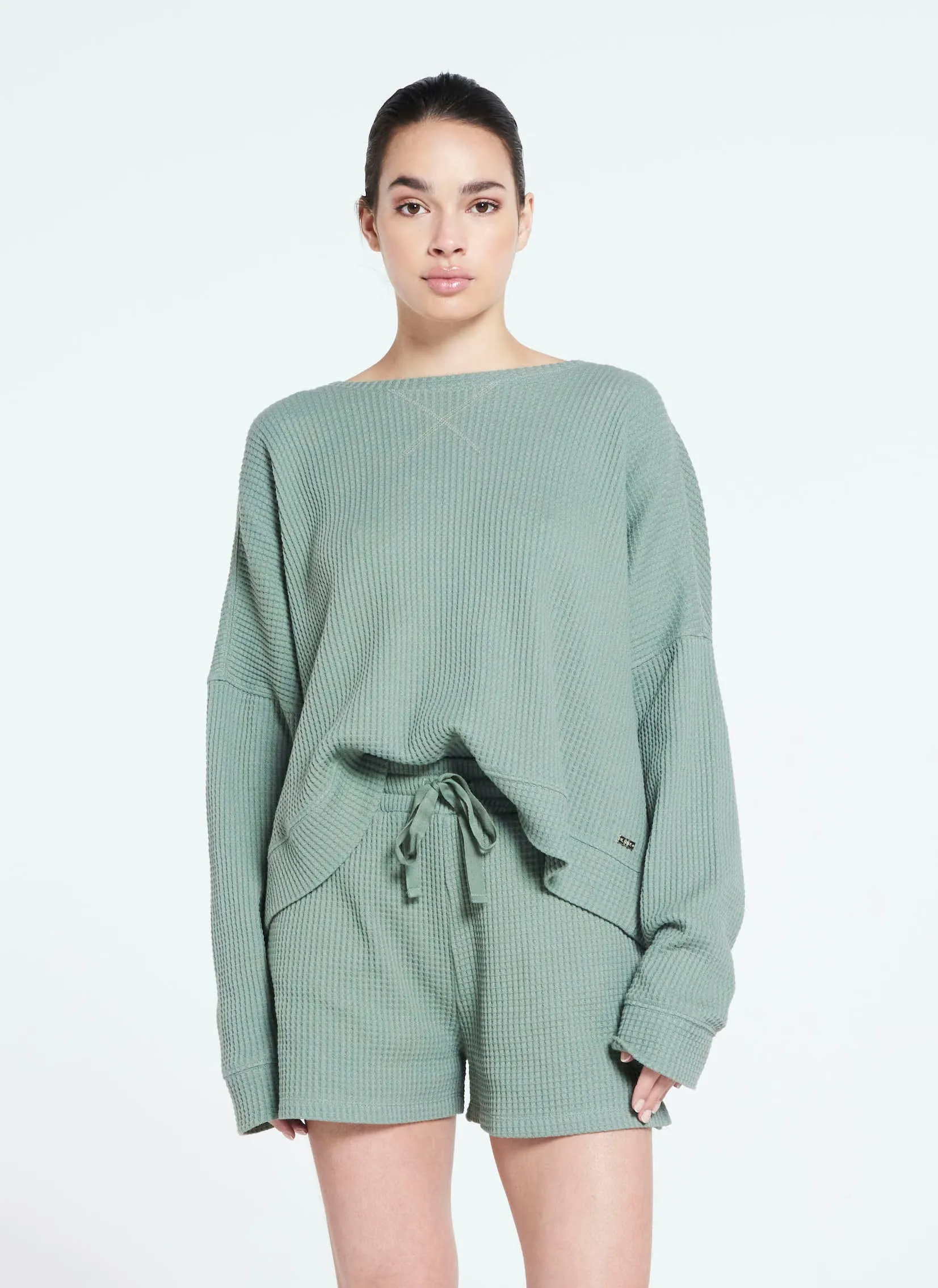 Relaxed fit structured sweater - Silvered Olive