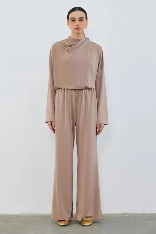 Silk Knitted Extra Loose Trousers Mink