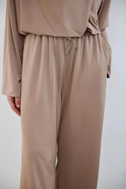 Silk Knitted Extra Loose Trousers Mink