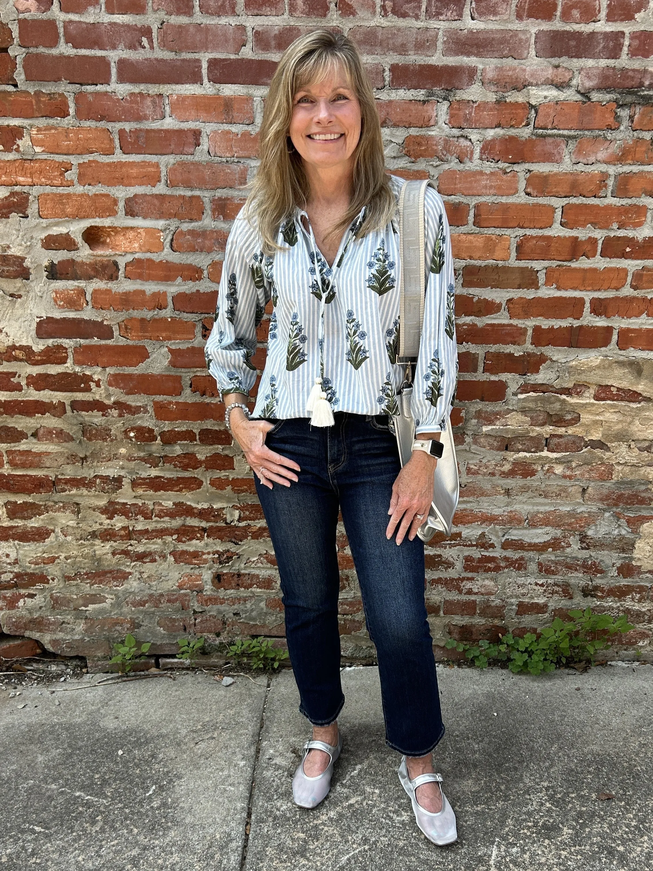 Striped Flower Print Top