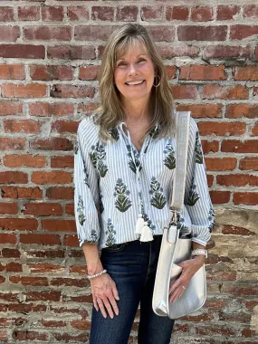 Striped Flower Print Top