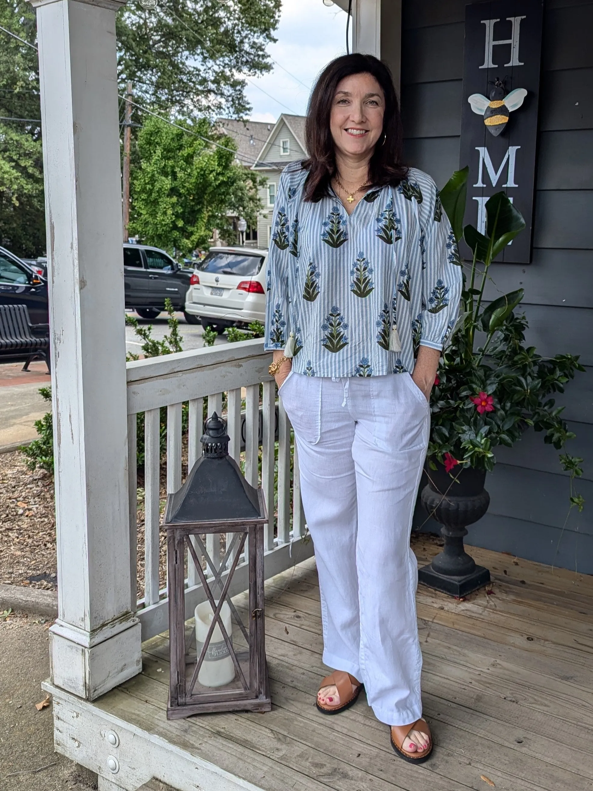 Striped Flower Print Top