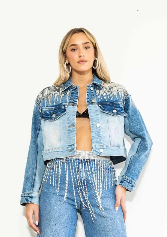 Tear Drop Rhinestone Trucker Jacket