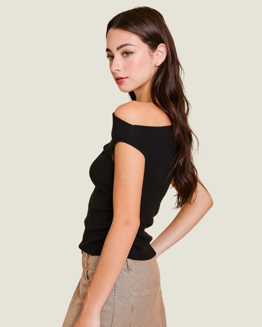 The Kim: Asymmetrical Neck Knit Top