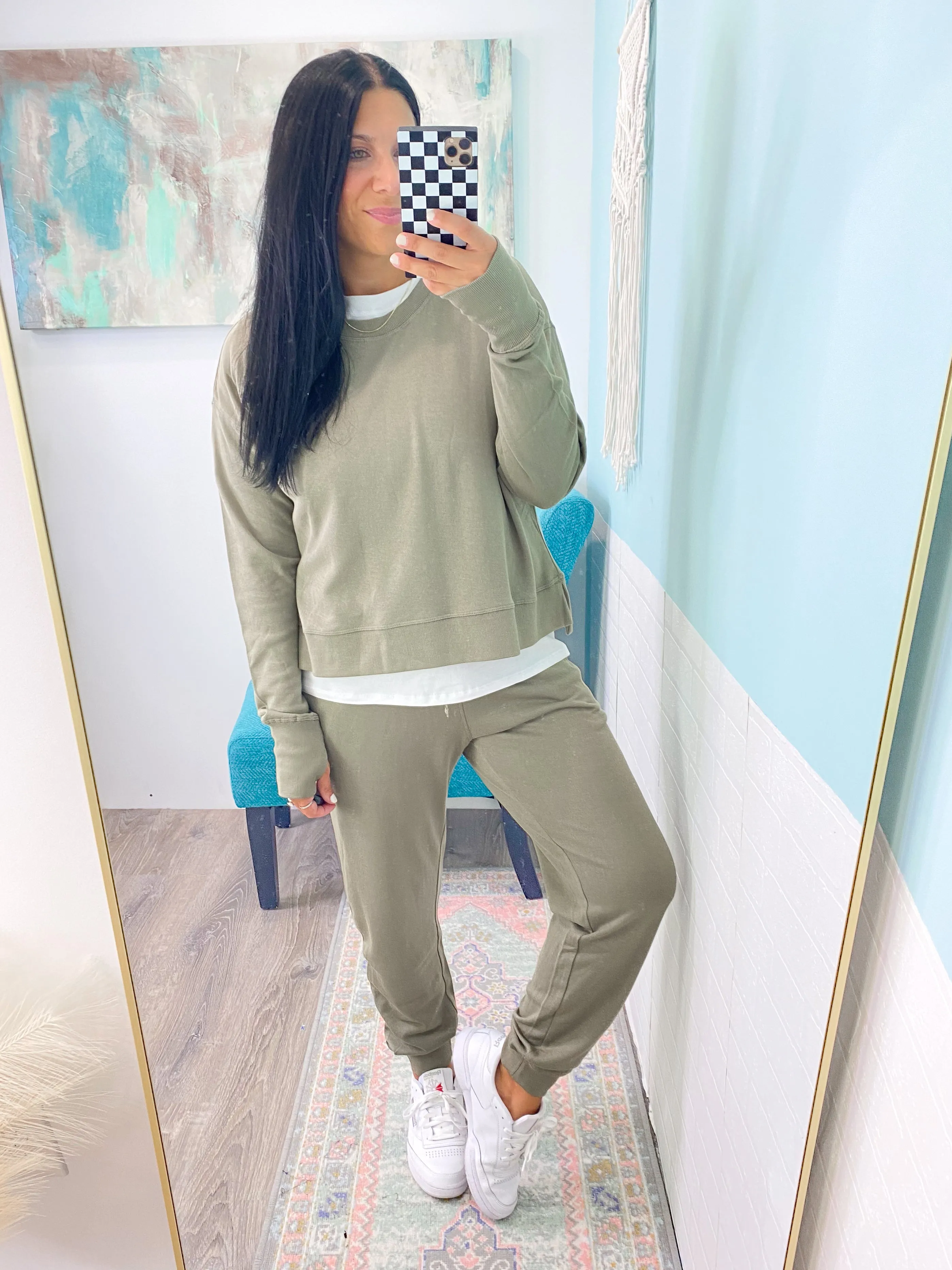 'The Run Around' Olive Gray Organic Cotton Blend Athleisure Joggers-B