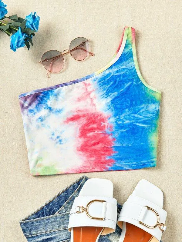 Tie Dye Asymmetrical Neck Top