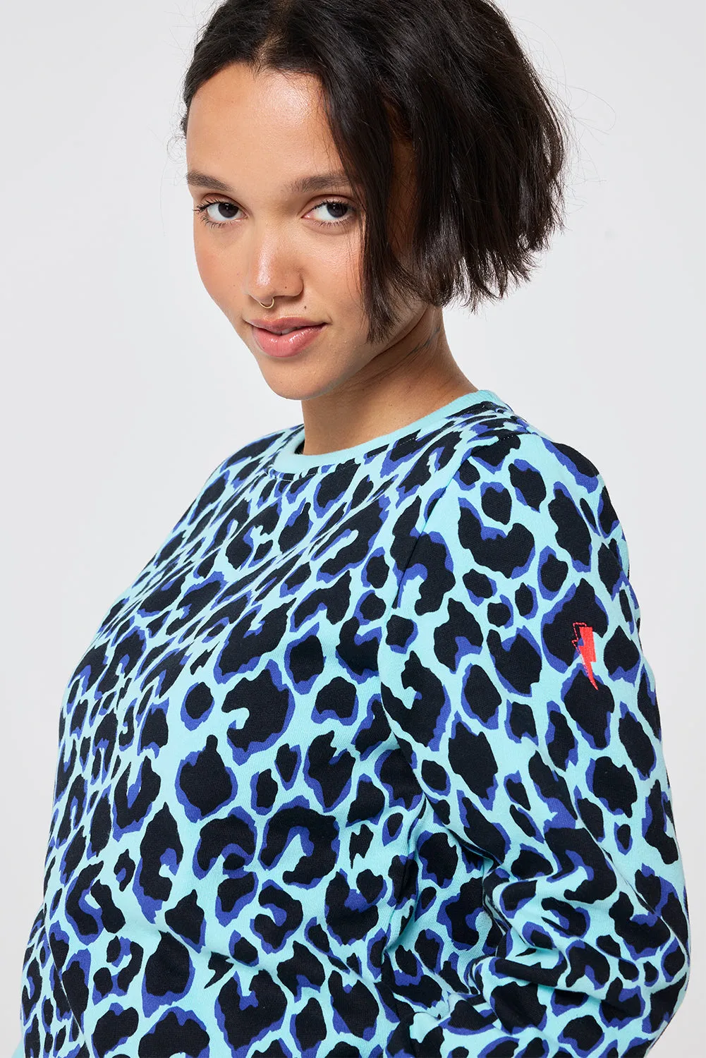 Turquoise with Black and Blue Shadow Leopard Classic Sweatshirt