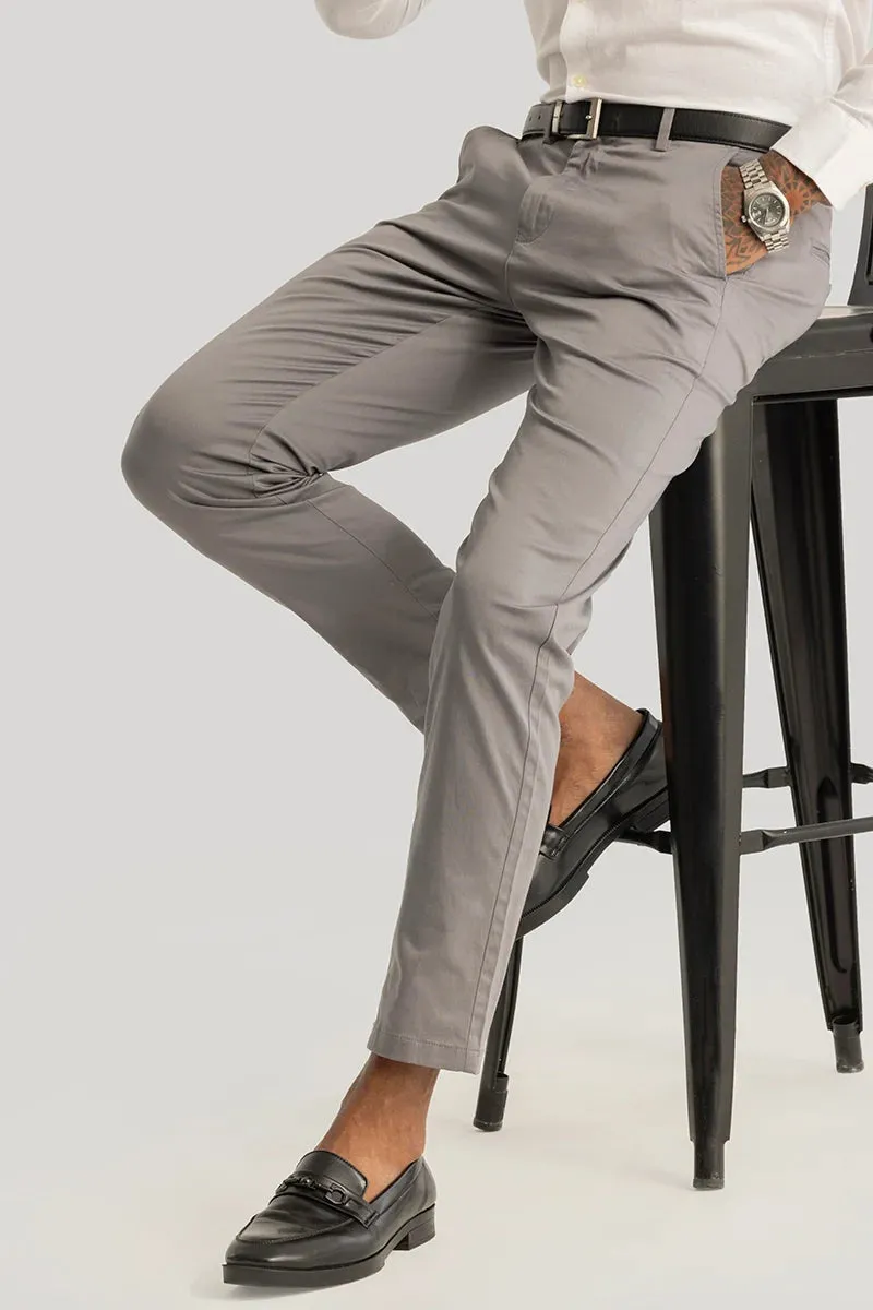 Urban Stride Ash Grey Plain Slim Fit Chinos