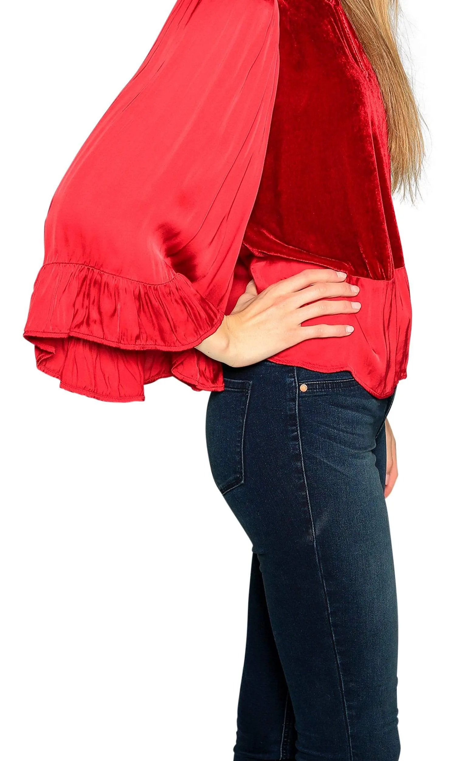 Velvet by Graham & Spencer Galila Velvet Satin Peasant Top