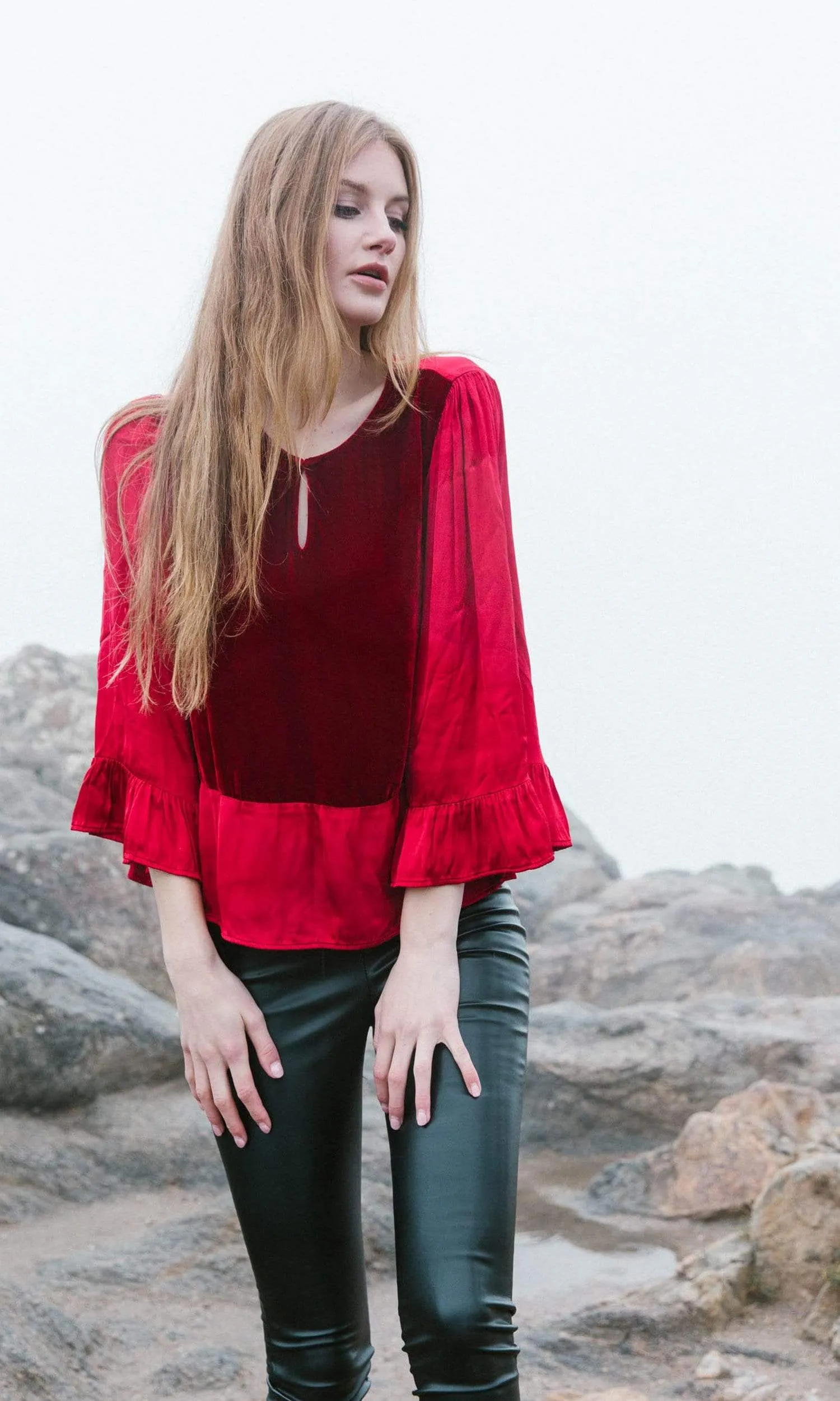 Velvet by Graham & Spencer Galila Velvet Satin Peasant Top