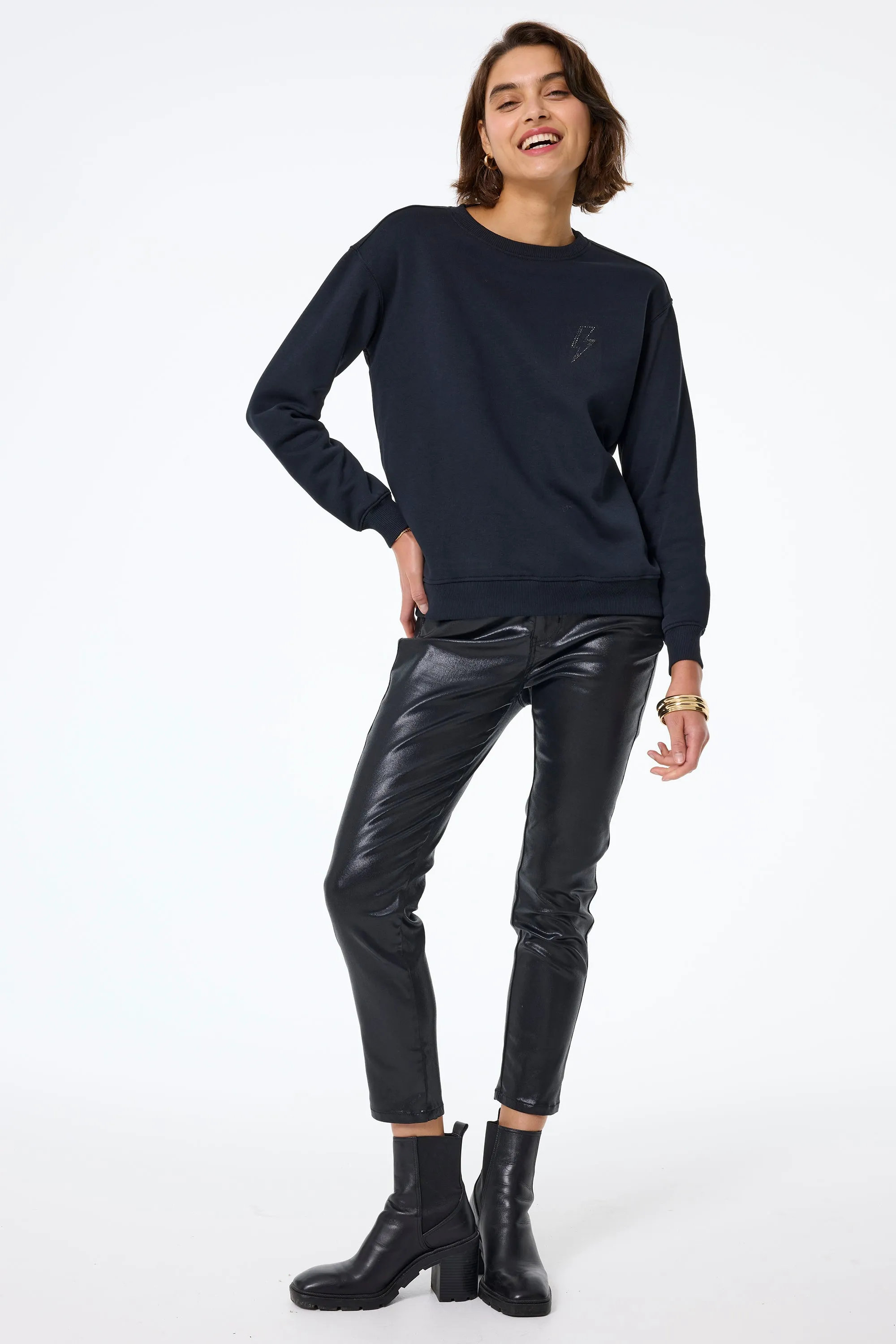 Washed Black with Studded Lightning Bolt Oversized Sweatshirt