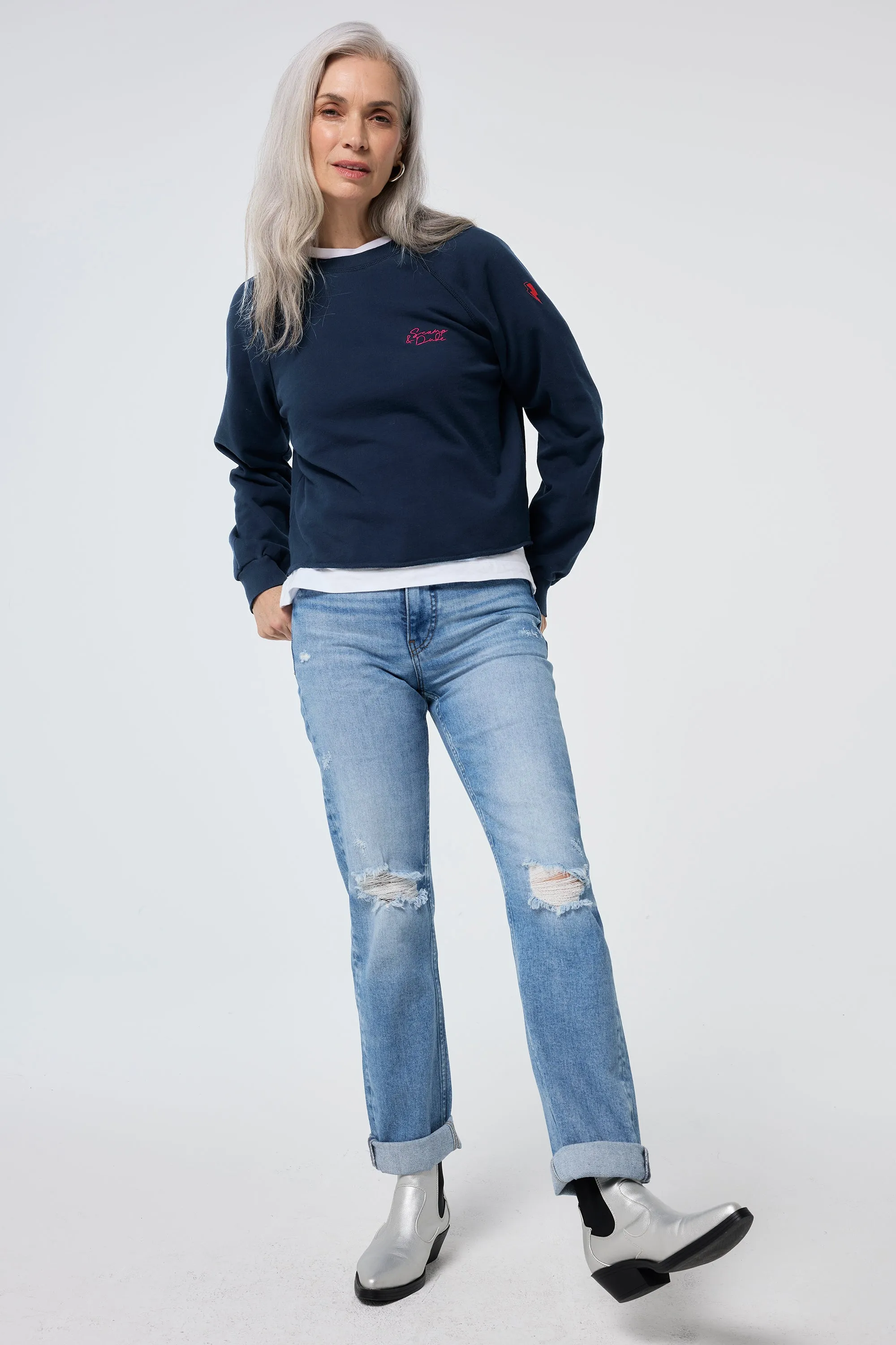 Washed Navy Cropped Sweatshirt