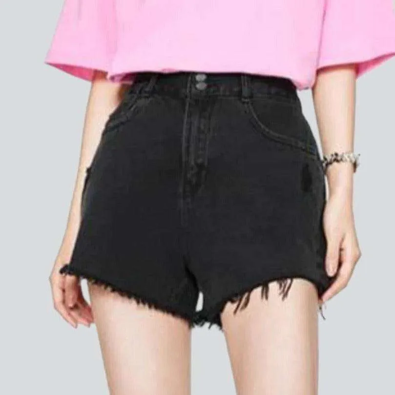 Wide-leg cropped denim shorts