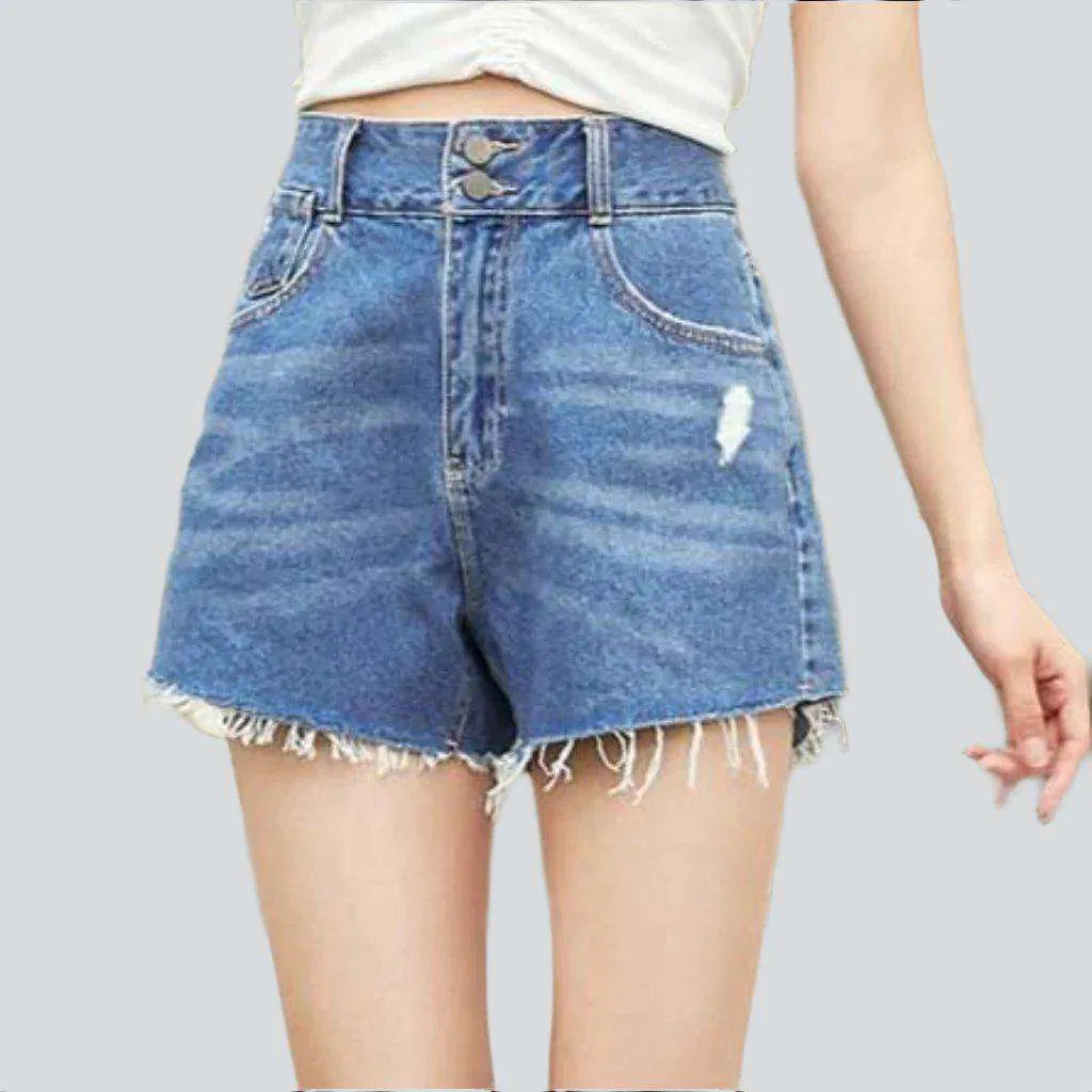 Wide-leg cropped denim shorts