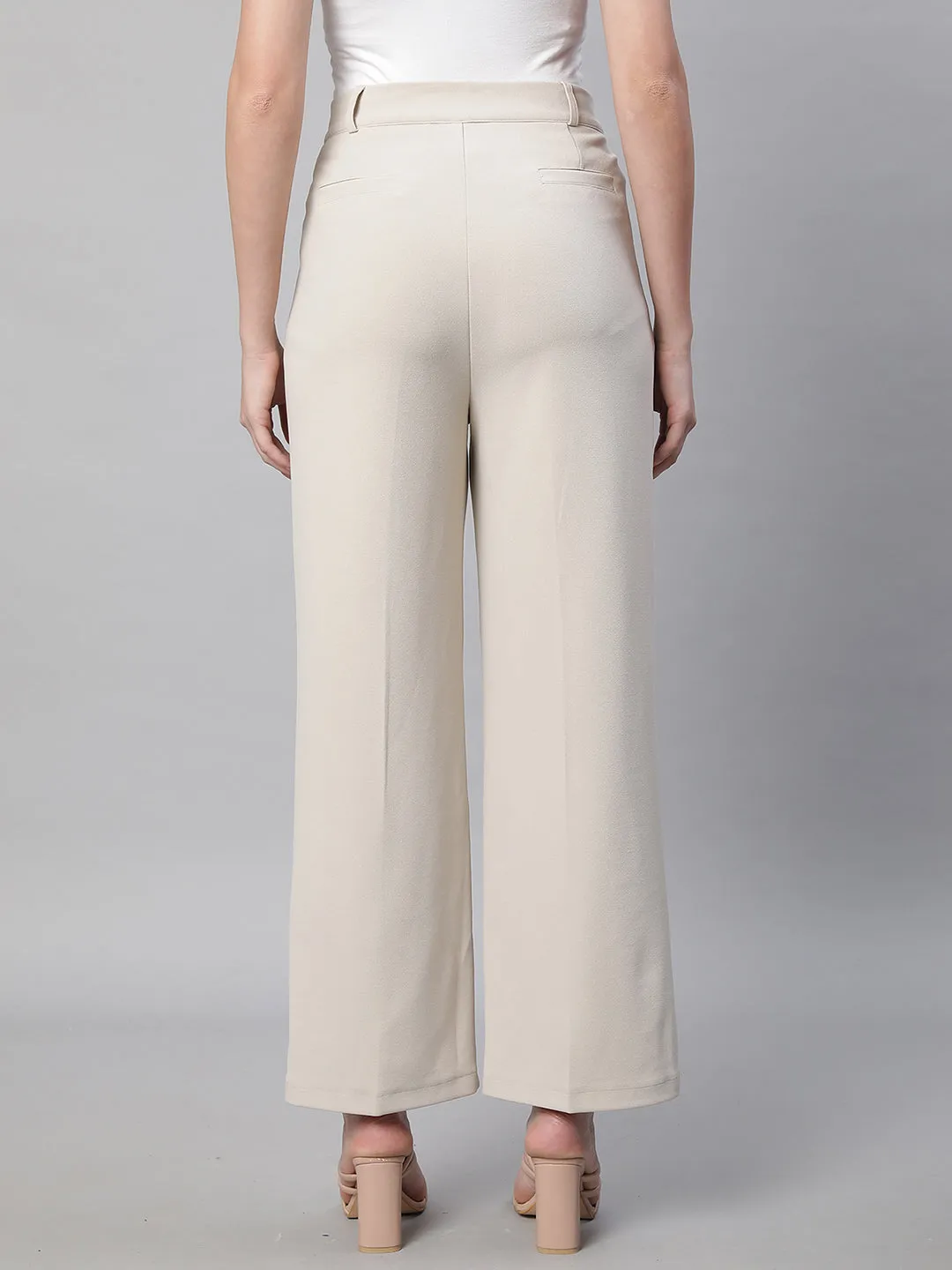 Women Off White Solid Trouser