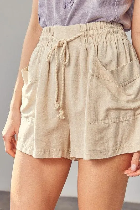 Womens Shirred Wide Waistband Shorts