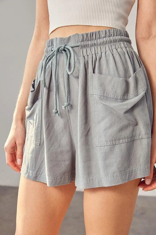 Womens Shirred Wide Waistband Shorts