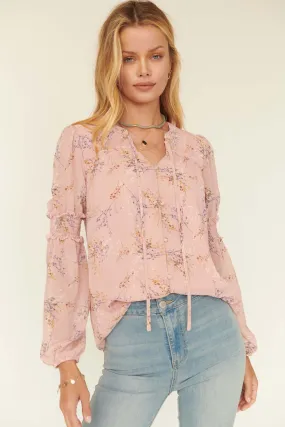 Yours Truly Floral Chiffon Peasant Top