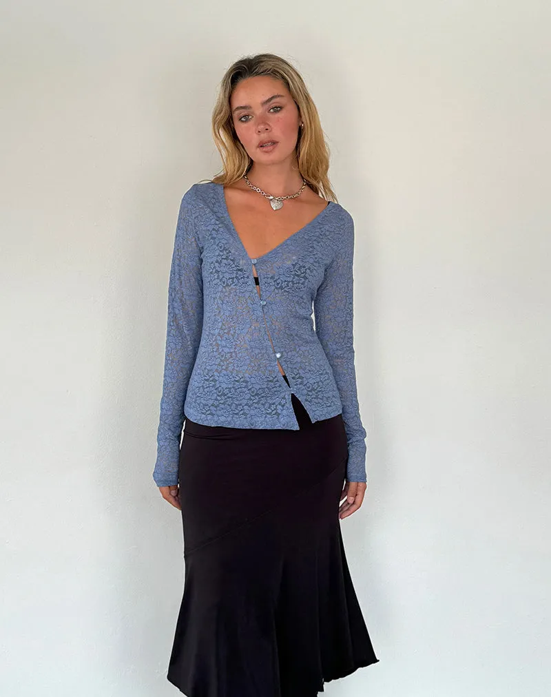 Zatin Asymmetrical Cardigan in Moonlight Blue Lace