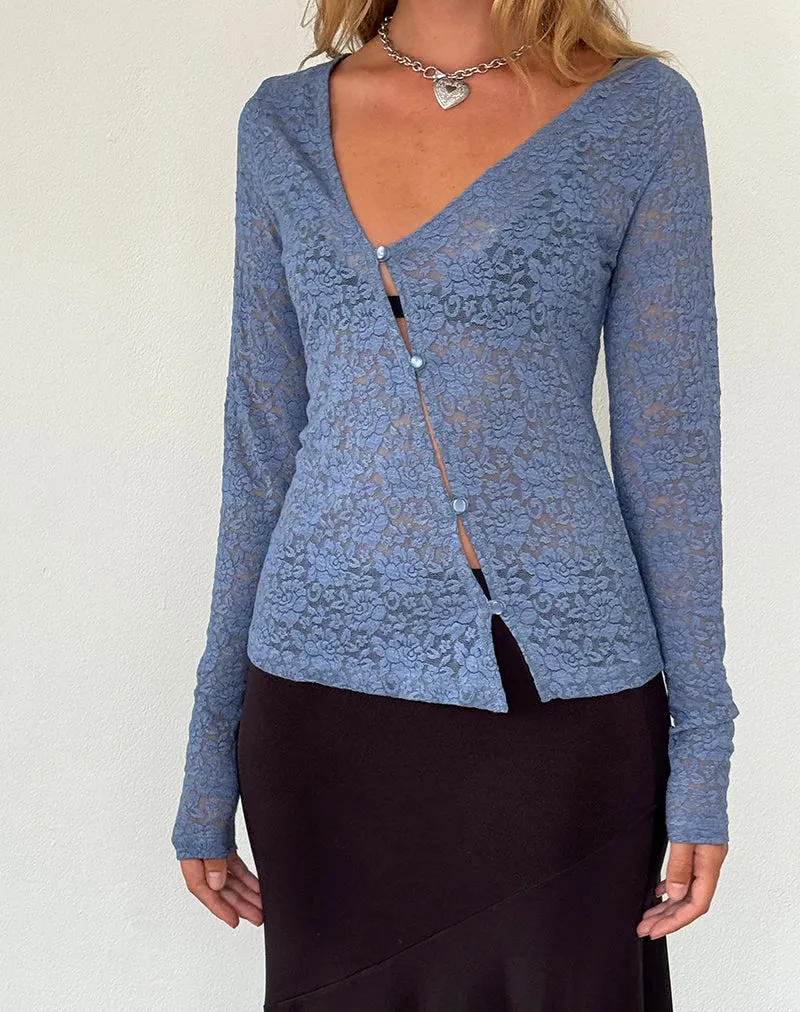 Zatin Asymmetrical Cardigan in Moonlight Blue Lace