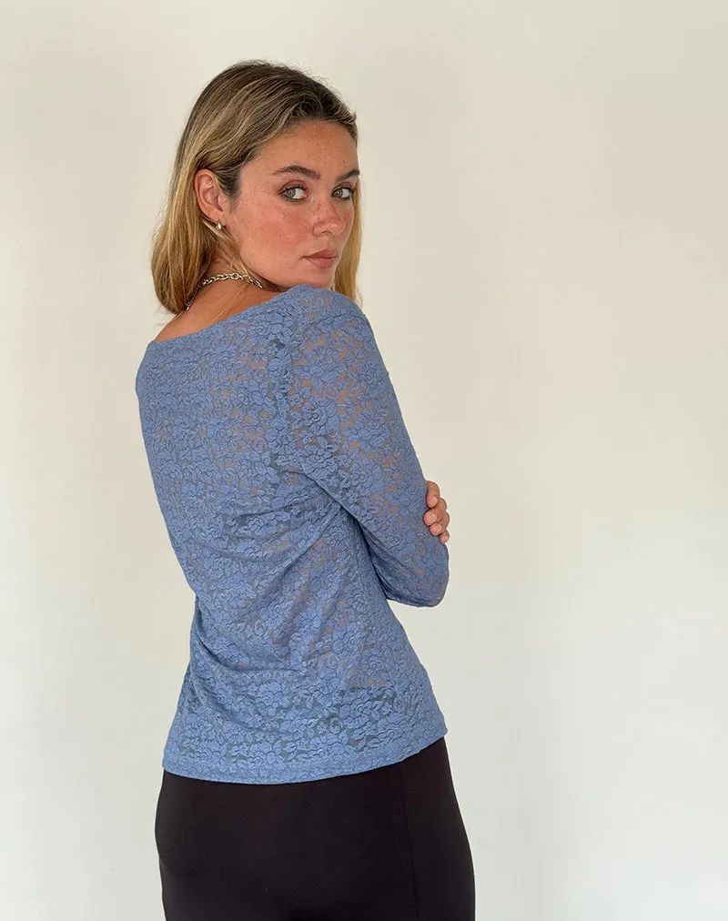 Zatin Asymmetrical Cardigan in Moonlight Blue Lace